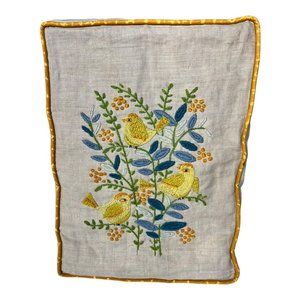 Vintage Bird and‎ Floral Embroidered Pillow